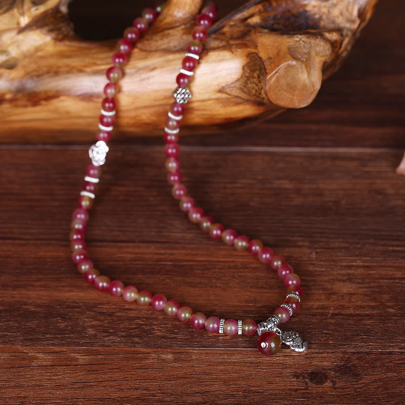 Natural Watermelon Tourmaline PiXiu Elephant Positive Triple Wrap Bracelet