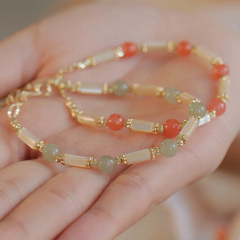 Tridacna Stone Red Agate Hetian Jade Blessing Bracelet