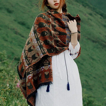 Tibetan Shawl Classic Geometry Pattern Winter Cozy Travel Scarf Wrap