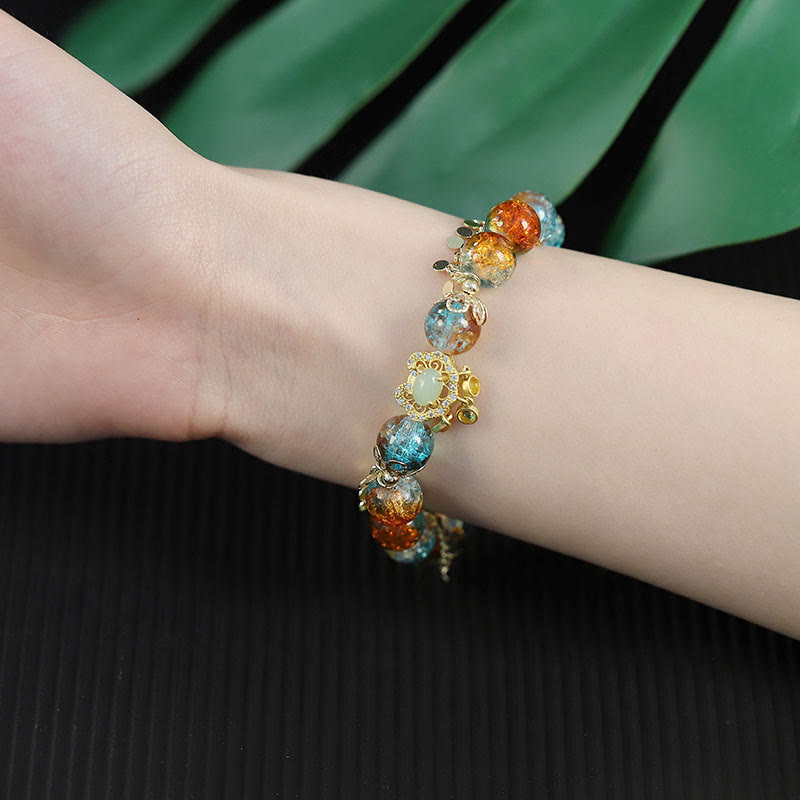 Colorful Liuli Glass Bead Chinese Lock Charm Fortune Bracelet