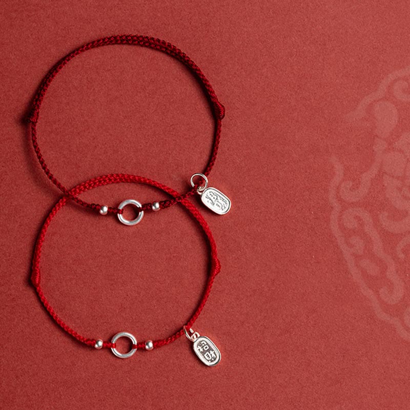 925 Sterling Silver Ping An Kou Lotus Red String Bracelet with Peace and Joy Charms