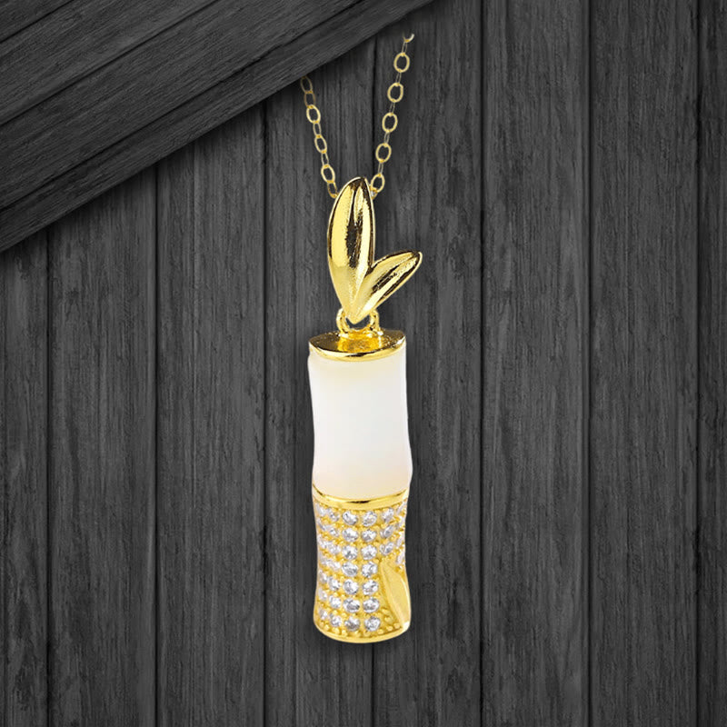 925 Sterling Silver Hetian White Jade Bamboo Happiness Necklace Pendant