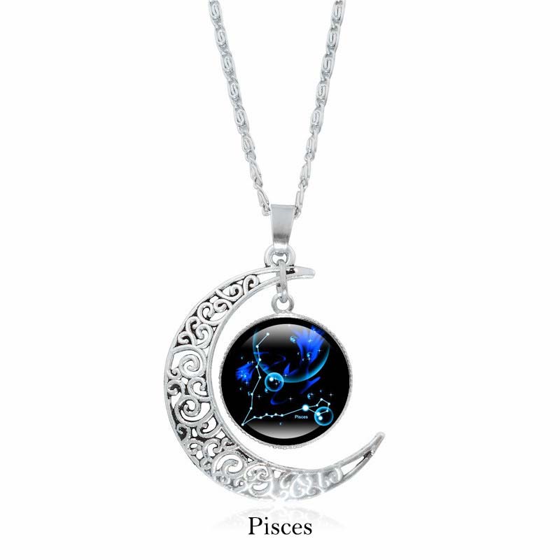 12 Constellations of the Zodiac Moon Protection Necklace Chain Pendant