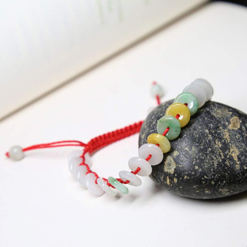 Handmade Round Jade Red String Braided Adjustable Bracelet