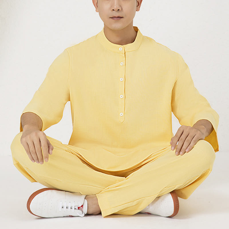Tactile Cotton Linen Three-Quarter Sleeve Zen Meditation Set