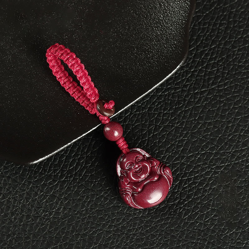 Laughing Buddha Cinnabar Blessing Necklace Pendant Phone Hanging Decoration Key Chain