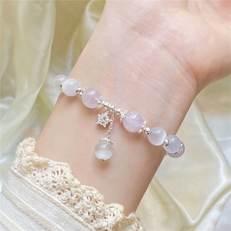 925 Sterling Silver Natural Amethyst Cat's Eye Spiritual Awareness Star Bracelet