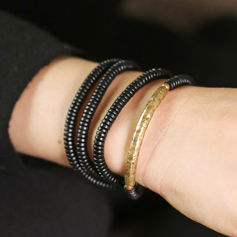 Ebony Wood Brass Copper Balance Multilayered Bracelet