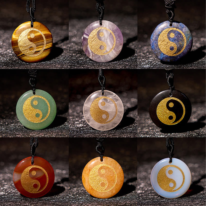 Various Crystal Amethyst Tiger Eye Green Aventurine Yin Yang Spiritual Necklace Pendant