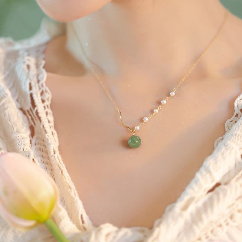 Natural Hetian Jade Pearl Luck Bead Necklace Pendant