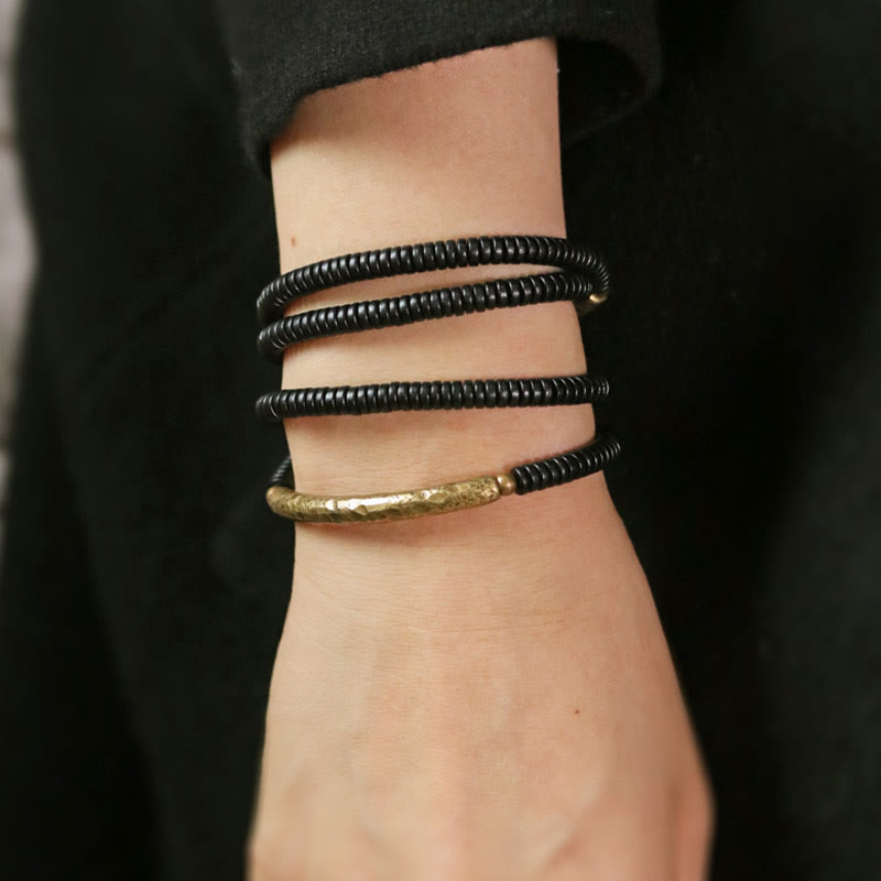 Ebony Wood Brass Copper Balance Multilayered Bracelet