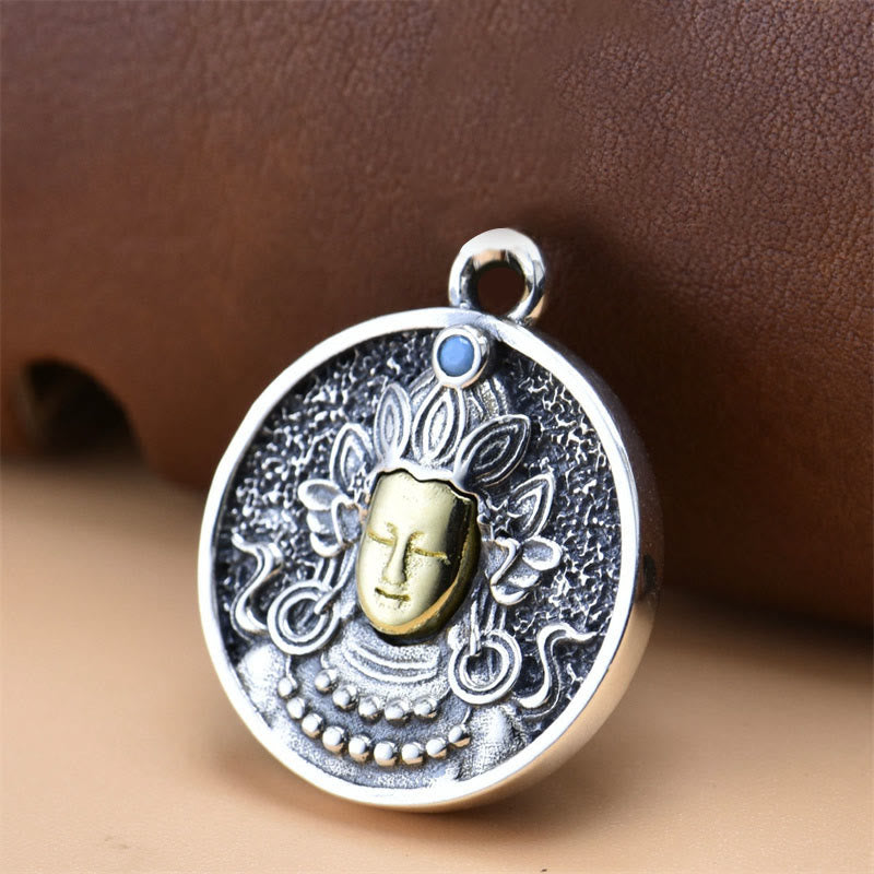 925 Sterling Silver Green Tara Double Dorje Vajra Protection Necklace Pendant