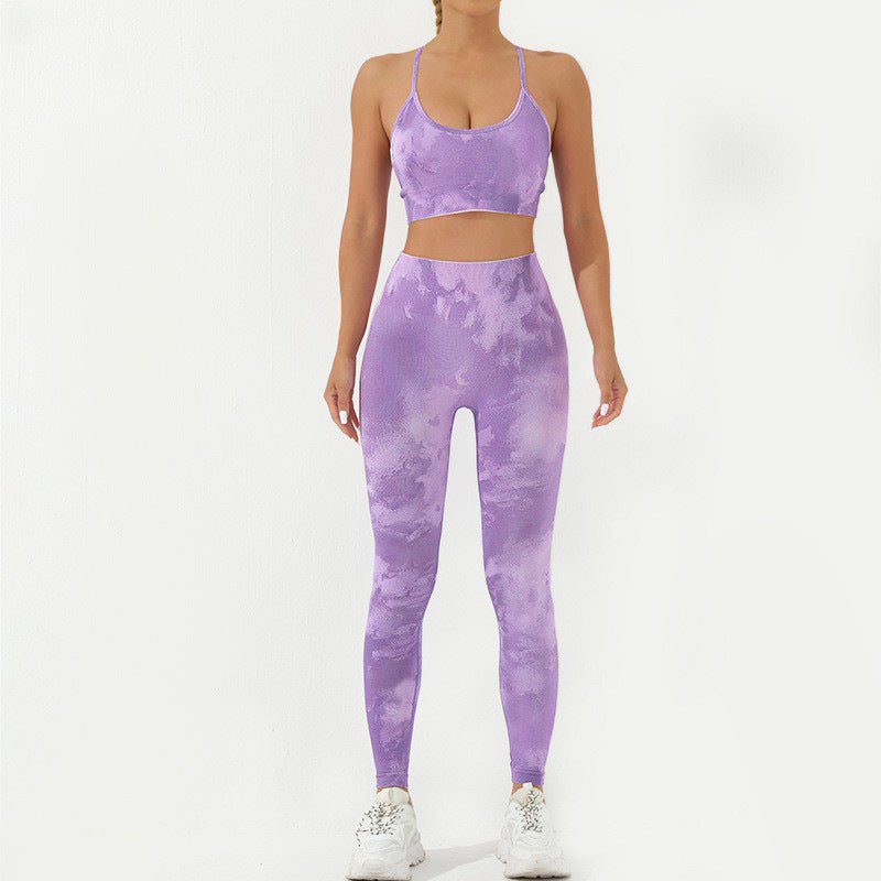 2Pcs Camo Print Backless Criss-Cross Strap Top Bra Shorts Leggings Pants Fitness Yoga Outfit Set