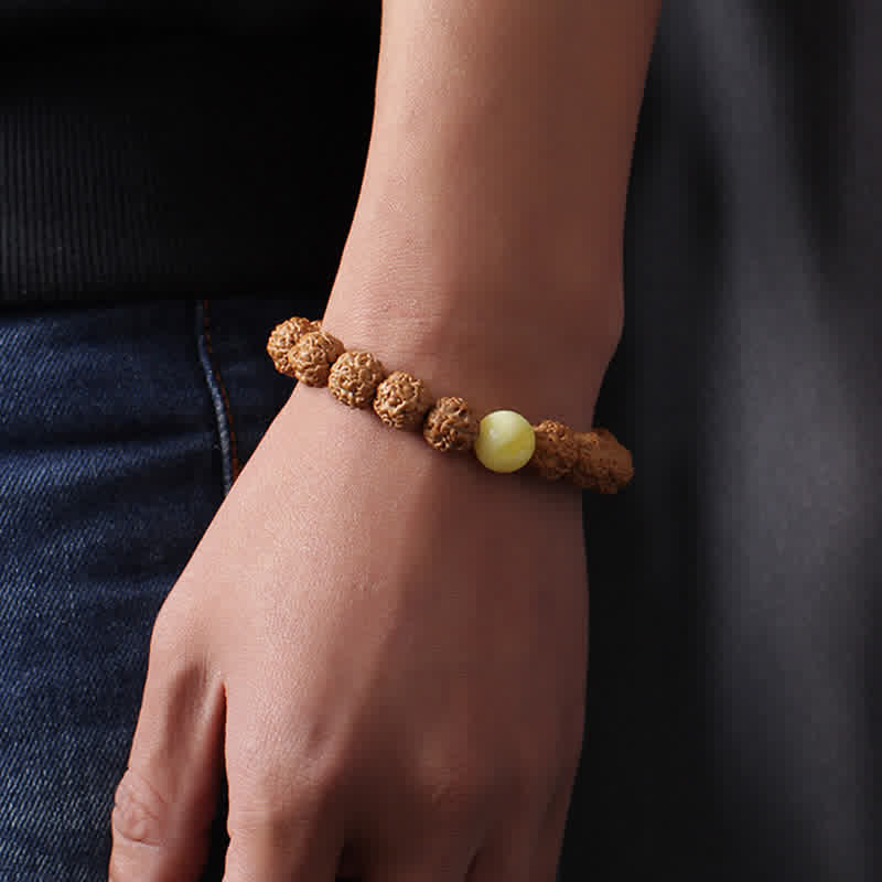 Tibet Rudraksha Bodhi Seed Dzi Bead Amber Turquoise Wealth Bracelet