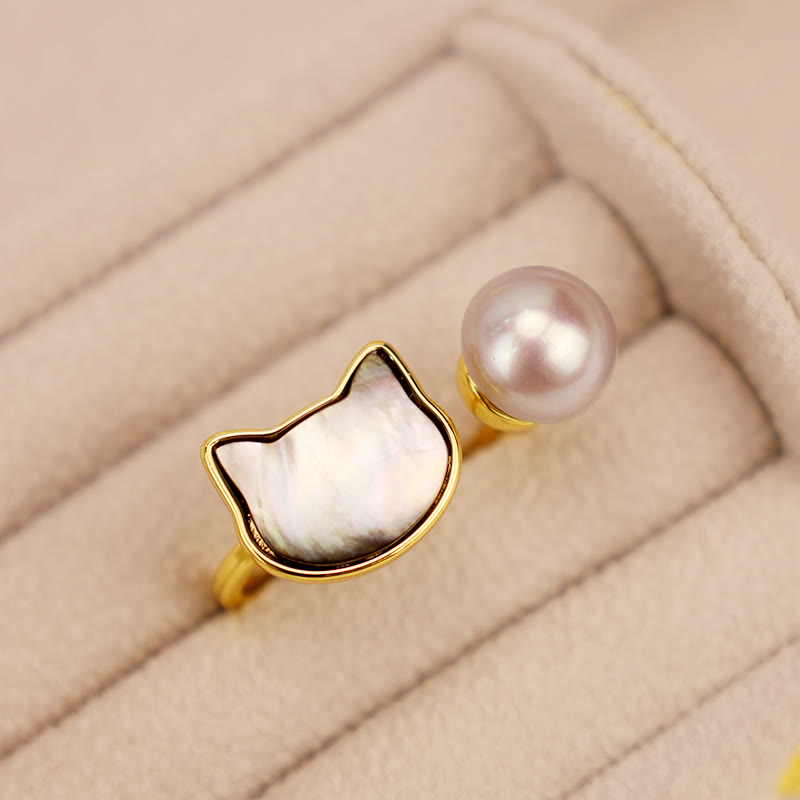 Natural Pearl Copper Cat Healing Necklace Pendant Earrings