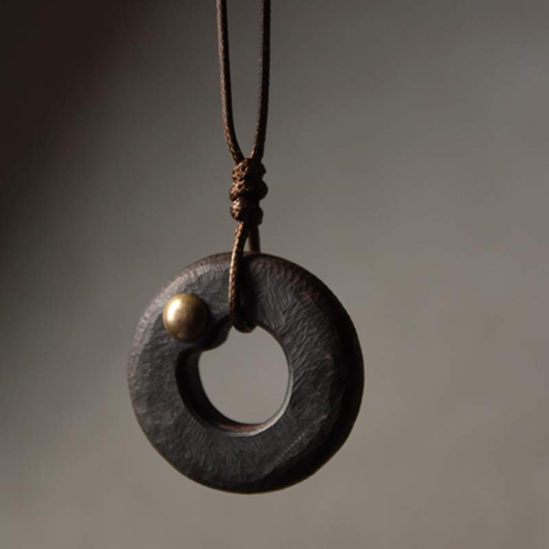 Zen Circle Ebony Wood Peace Calm Necklace Pendant