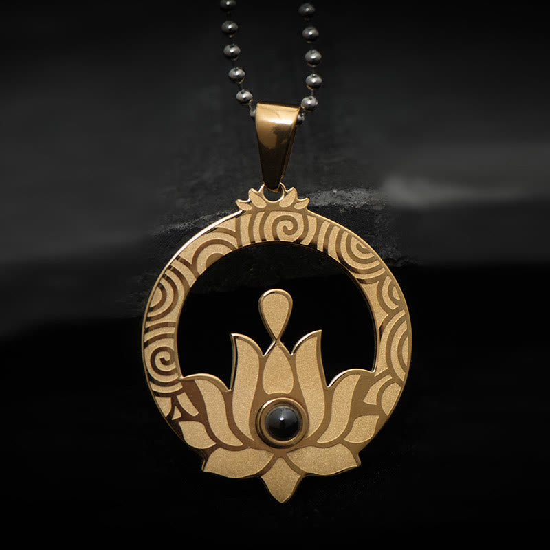 Lotus Titanium Steel Enlightenment Projection Shurangama Mantra Necklace Pendant