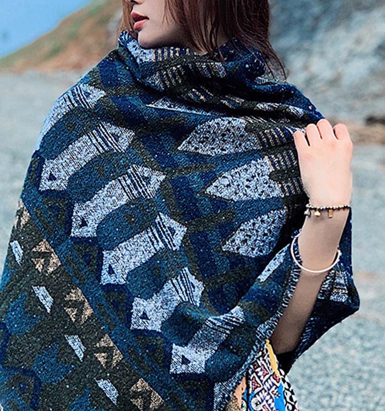 Tibetan Shawl Classic Geometry Pattern Winter Cozy Travel Scarf Wrap
