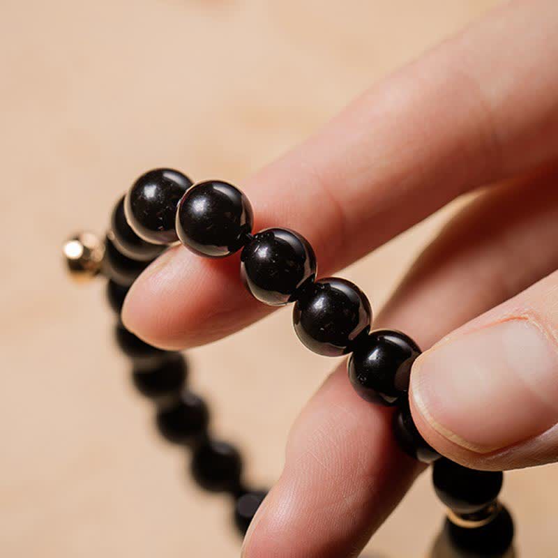 Magnetic Black Obsidian and Jade Om Mani Padme Hum Mantra Gold Plated Couple Bracelet