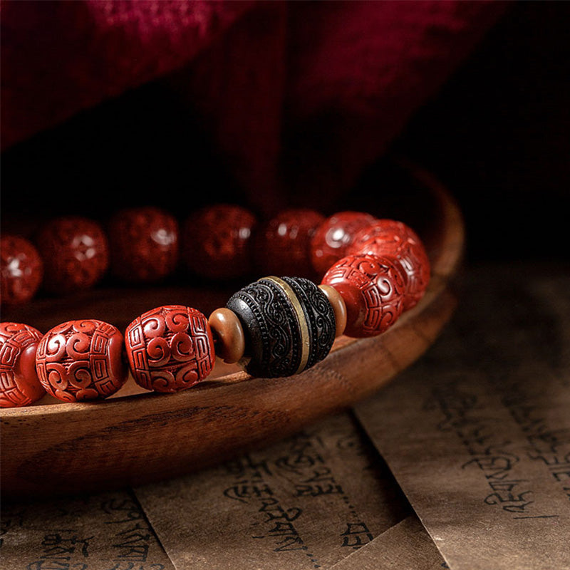 Natural Cinnabar & Ebony Wood Beaded Bracelet for Mindful Centering
