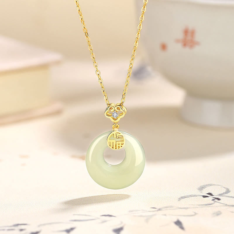 925 Sterling Silver Ginkgo Leaf Butterfly Rose Chalcedony Hetian Jade Peace Buckle Fu Character Harmony Necklace Pendant